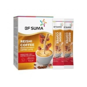 A box of BF Suma and 2 sachets of Reishi Coffee Latte, 100% Natural Premium Quality containing 20 sachets