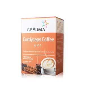 A box of BF Suma 4in1 Cardiceps Coffee Latte with Sinensis Mycelium Extracts, 100% Natural Premium Quality containing 20 sachets