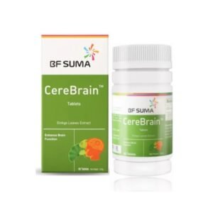 A green box and bottle of BF Suma CereBrain Tablets that enhances brain functionality, has Ginkgo Leaves Extracts, x60 tablets