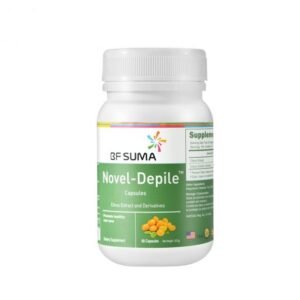 A white BF Suma Novel-Depile bottle with x60 capsules that promotes healthy vein tone